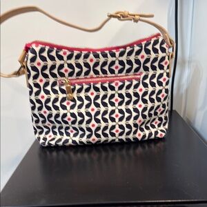 Spartina 449 Black and White Geometric Shoulder Bag with Pink Accents